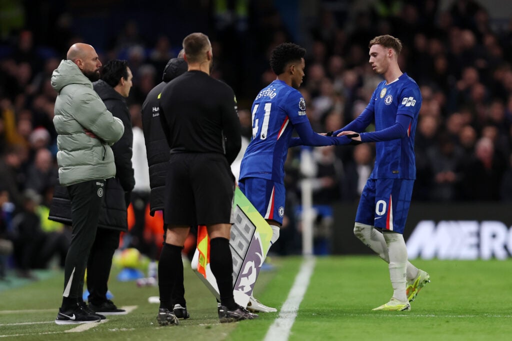 Estevao of Chelsea is substituted on for Cole Palmer