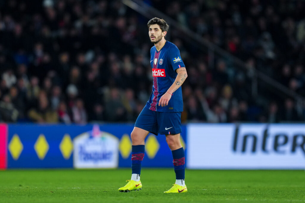 Lucas Beraldo of PSG looks on