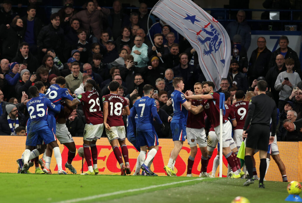 Chelsea and West Ham fans fighting