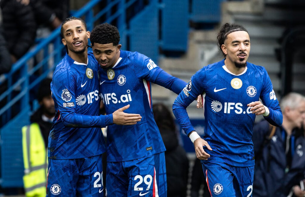 Chelsea's Joao Pedro (2nd left) celebrates scoring