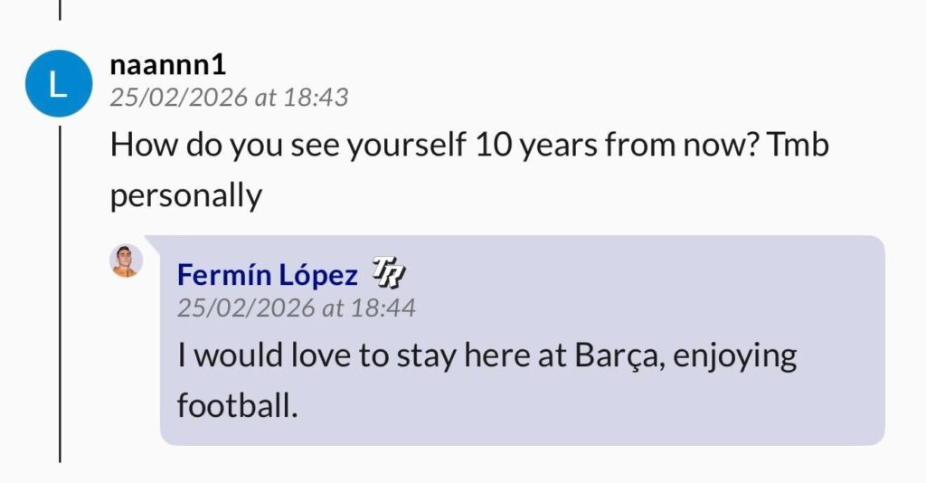 Screenshot of Fermin Lopez respinding to a fan on the Residency App.