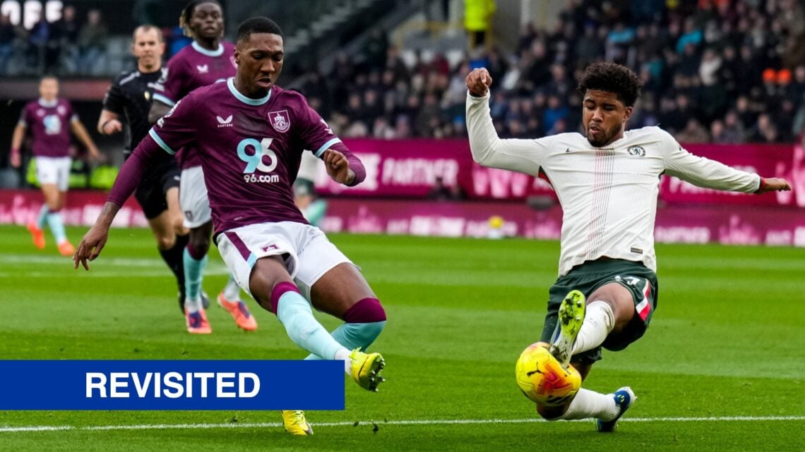 Andrey Santos of Chelsea blocks the attempt of Jaidon Anthony of Burnley