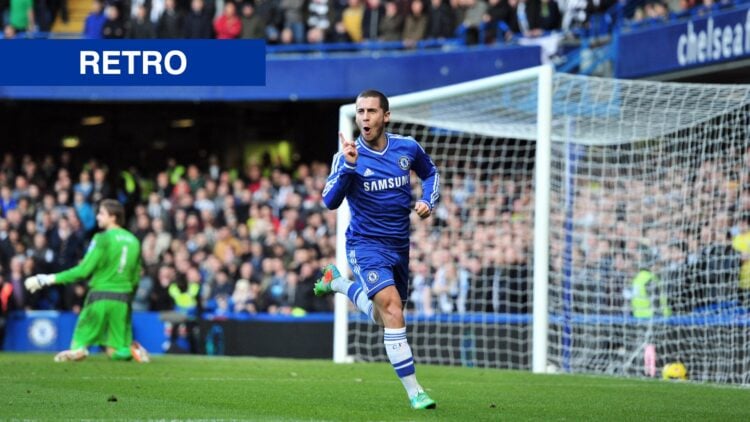 Chelsea's Belgian midfielder Eden Hazard celebrates scoring