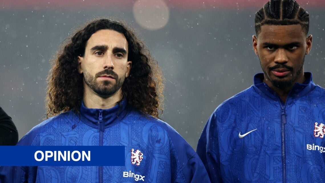 Marc Cucurella and Jorrel Hato of Chelsea line up