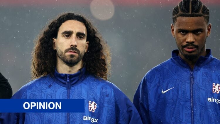 Marc Cucurella and Jorrel Hato of Chelsea line up