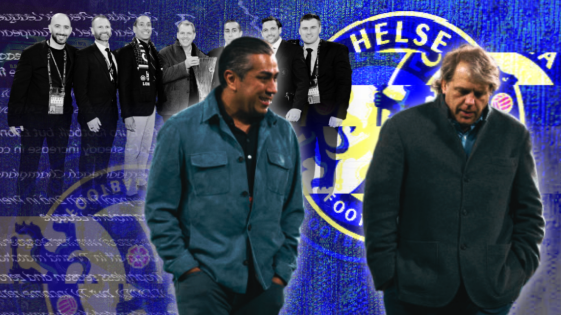 Abstract Chelsea cover art featuring Todd Boehly, Behdad Eghbali and Jose Feliciano