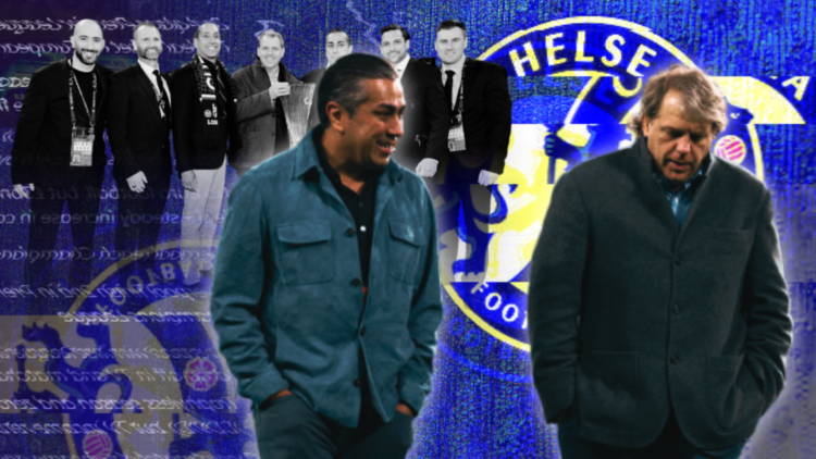 Abstract Chelsea cover art featuring Todd Boehly, Behdad Eghbali and Jose Feliciano