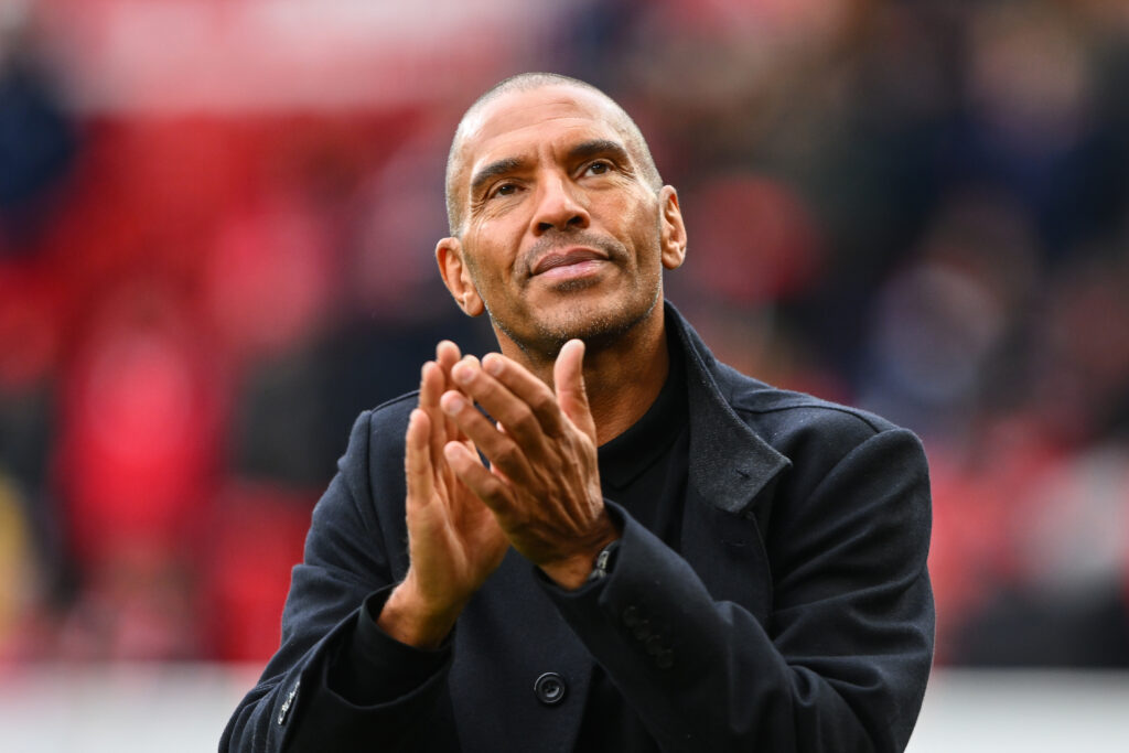 TV pundit and former Red, Stan Collymore during the Premier League match between Nottingham Forest and Everton