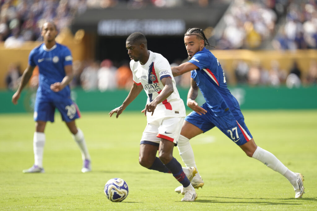 Malo Gusto right-back of Chelsea and France and Ousmane Dembele right winger of PSG and France