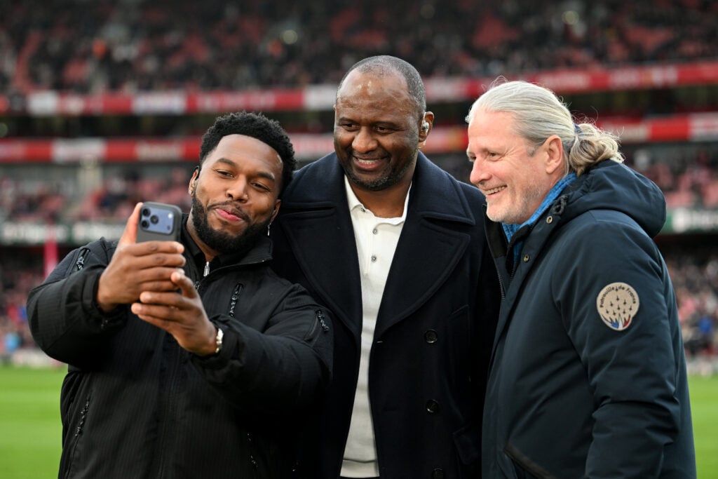 Former Footballers, Daniel Sturridge, Patrick Vieira and Emmanuel Petit pose for a photo