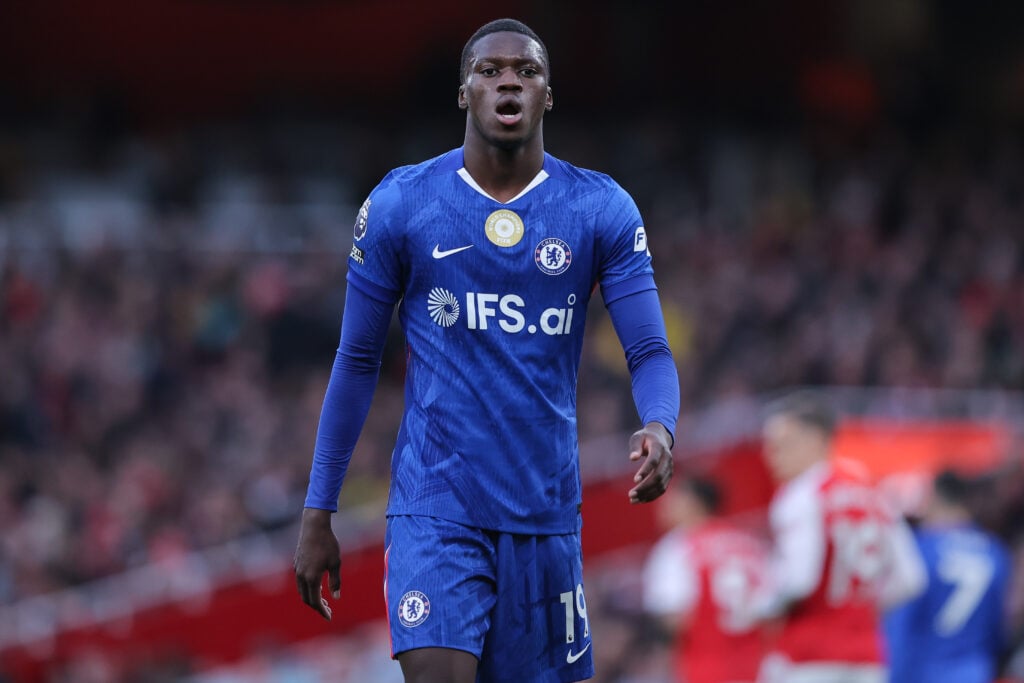 Mamadou Sarr of Chelsea during the Premier League match between Arsenal and Chelsea