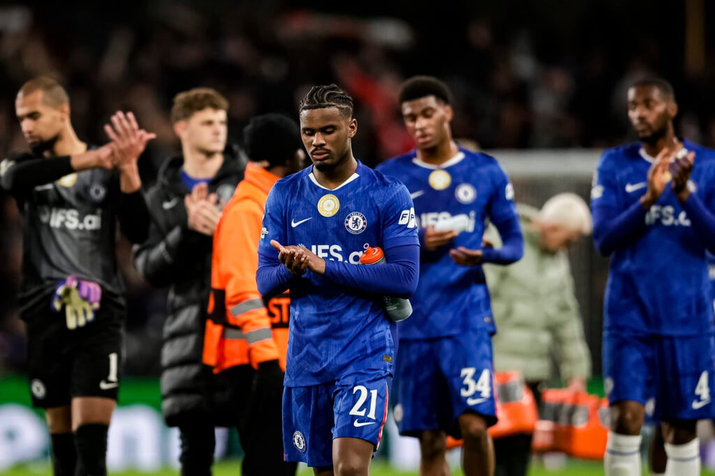 Jorrel Hato of Chelsea FC thanks supporters