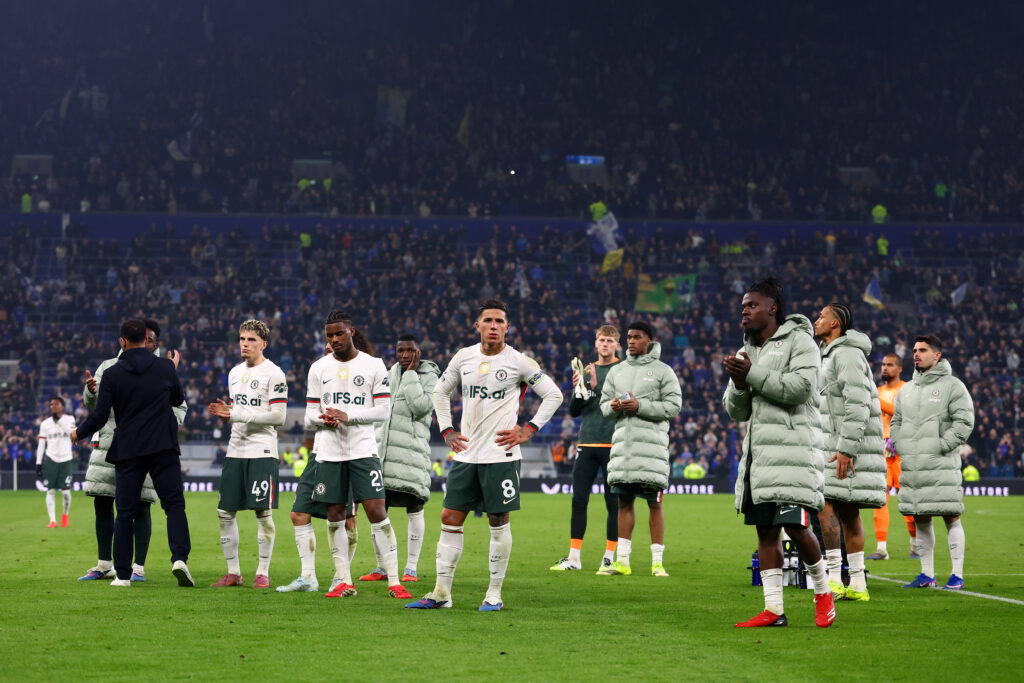 Chelsea players react at full-time