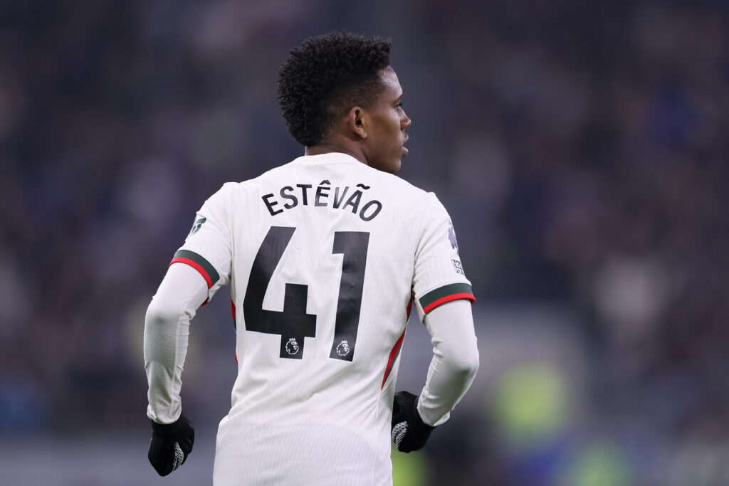 Estevao of Chelsea looks on