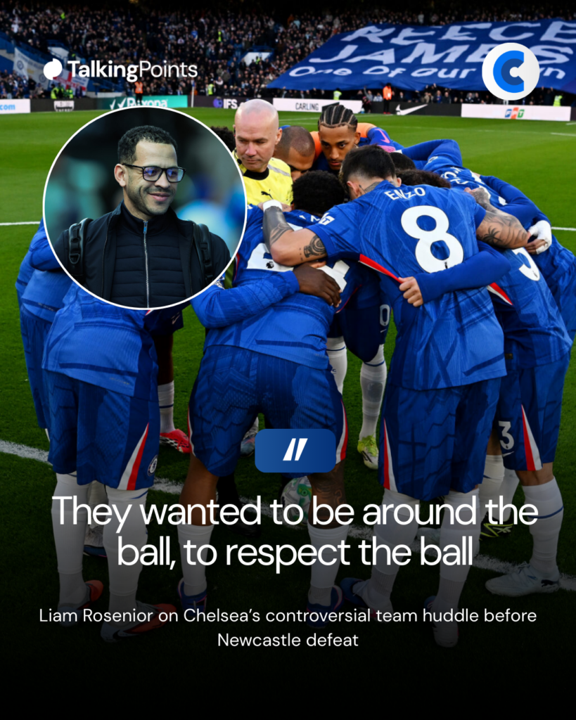 Liam Rosenior on Chelsea team huddle