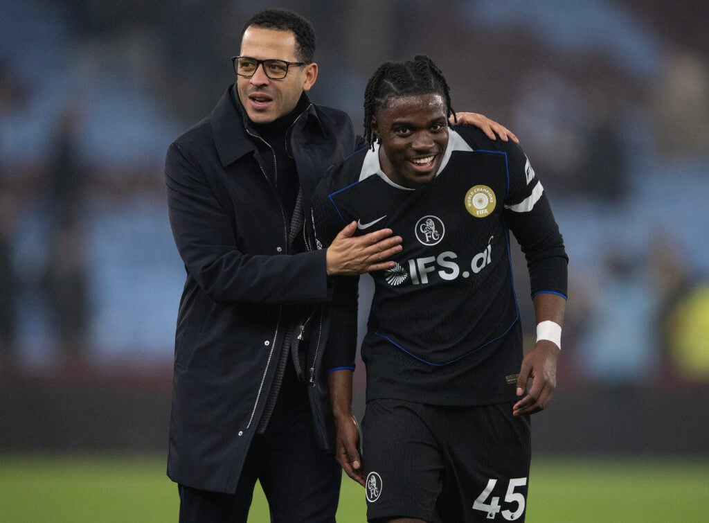 Chelsea manager Liam Rosenior (left) and Romeo Lavia
