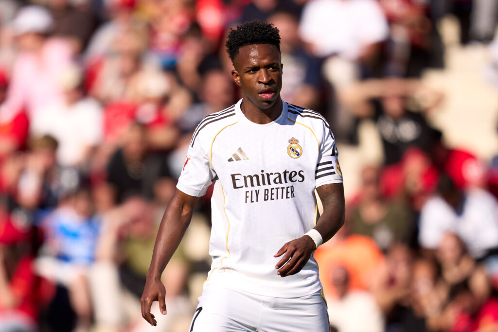 Vinicius Jr of Real Madrid CF looks on