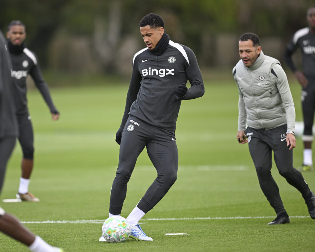 Levi Colwill of Chelsea during a training session