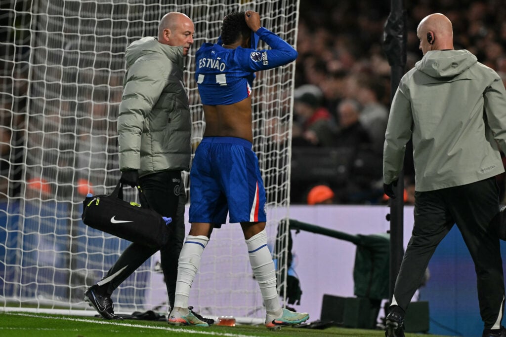 Chelsea's Brazilian midfielder #41 Estevao reacts