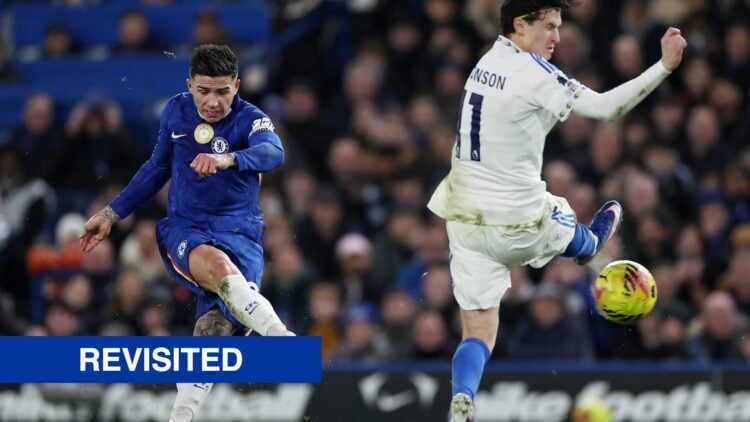 Chelsea midfielder Enzo Fernandez striking the ball