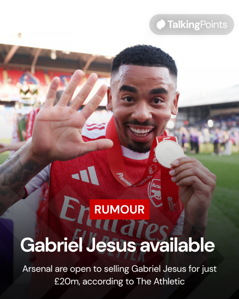 Arsenal striker Gabriel Jesus holding medal