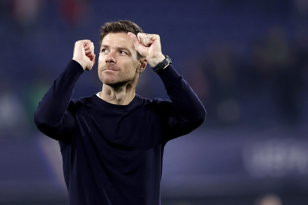 Coach Xabi Alonso of Bayer 04 Leverkusen celebrates