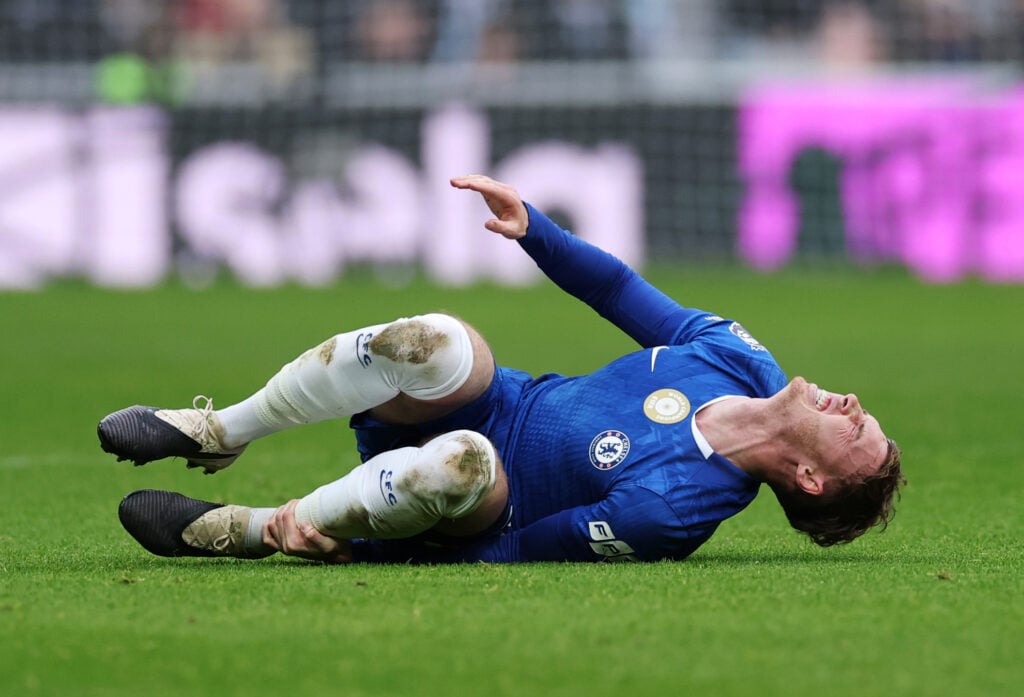 Cole Palmer of Chelsea goes down injured