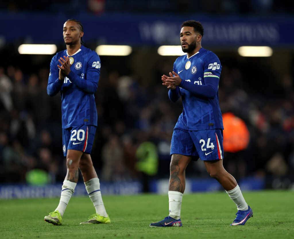Joao Pedro and Reece James of Chelsea