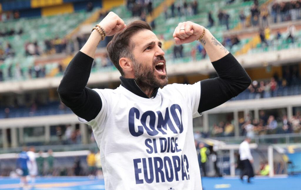 Cesc Fabregas head coach of Como 1907 seen celebrating