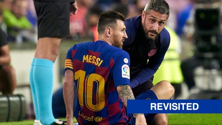 Lionel Messi of FC Barcelona injured