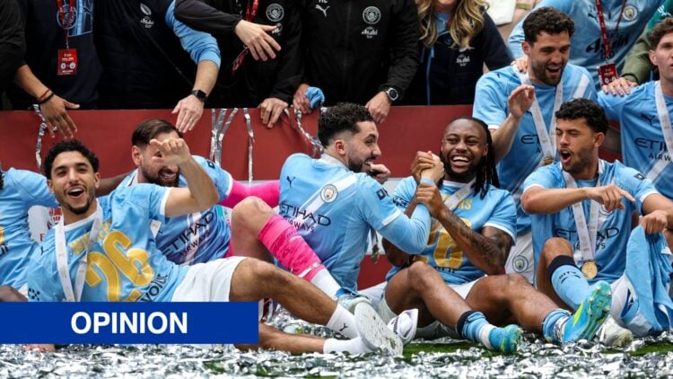 Man City players celebrating FA Cup final win