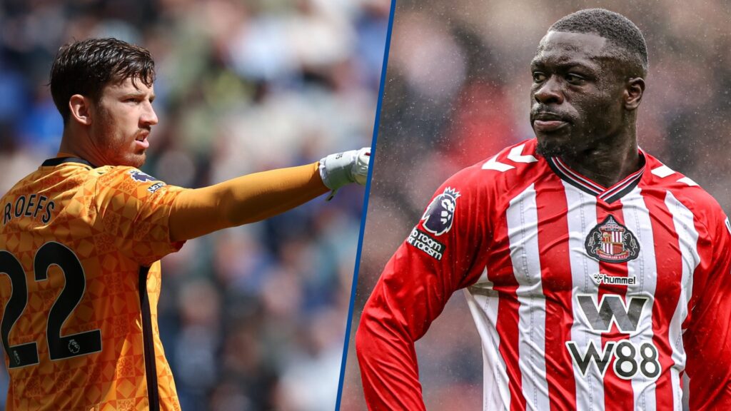 Split image - Sunderland goalkeeper Robin Roefs and striker Brian Brobbey