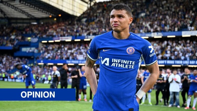 Thiago Silva of Chelsea reacts at full-time following his final appearance