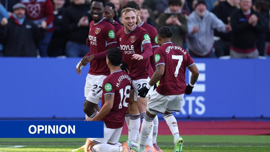 Mateus Fernandes of West Ham United celebrates scoring with teammates