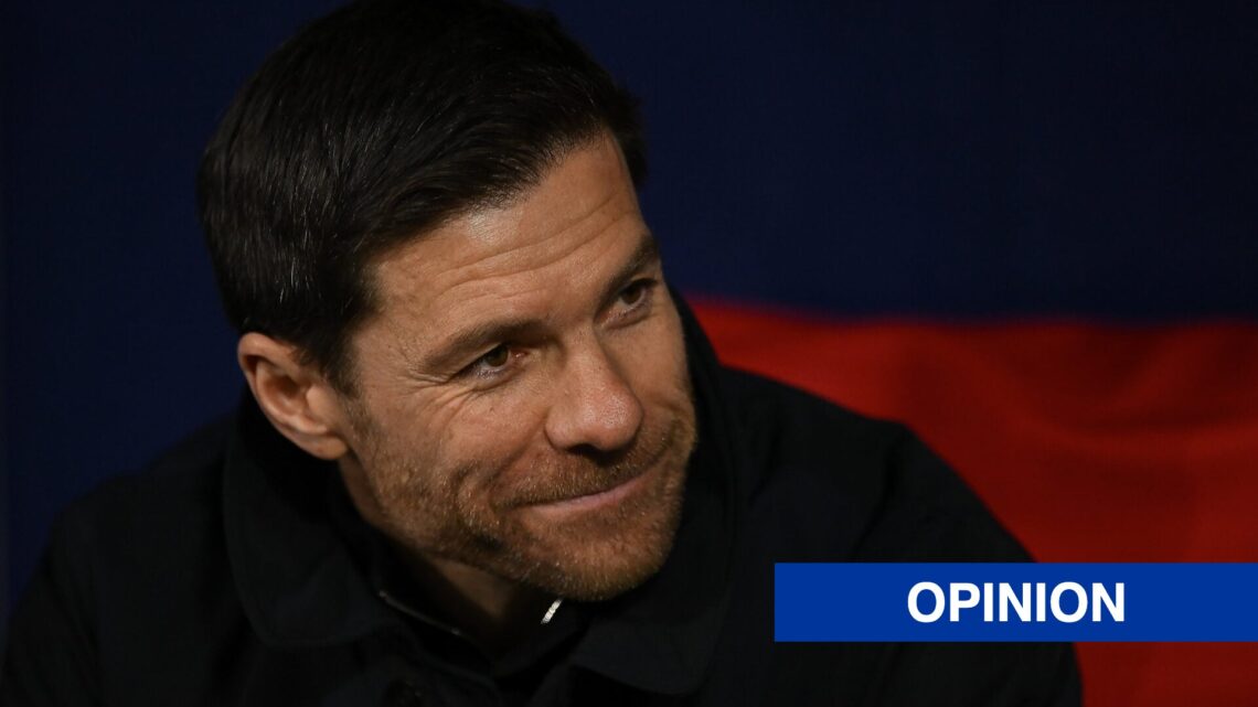 Xabi Alonso, Head Coach of Bayer 04 Leverkusen looks on