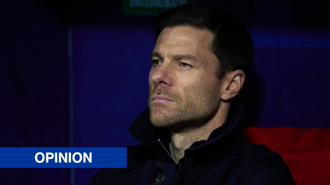Xabi Alonso, Manager of Bayer 04 Leverkusen looks on