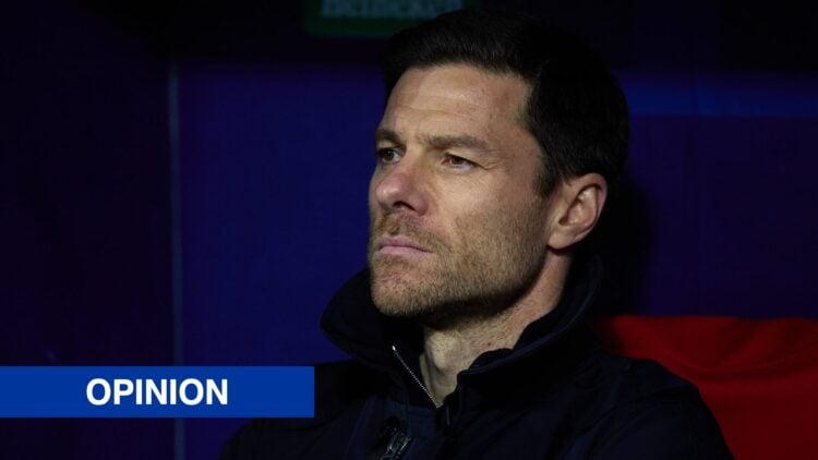 Xabi Alonso, Manager of Bayer 04 Leverkusen looks on