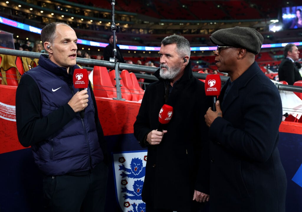 Thomas Tuchel, Head Coach of England, is interviewed by pundits and former players Roy Keane and Ian Wright