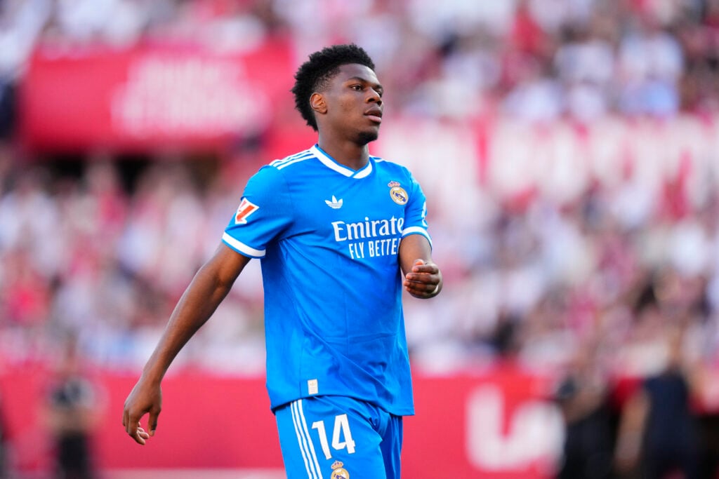 Aurelien Tchouameni defensive midfield of Real Madrid and France reacts