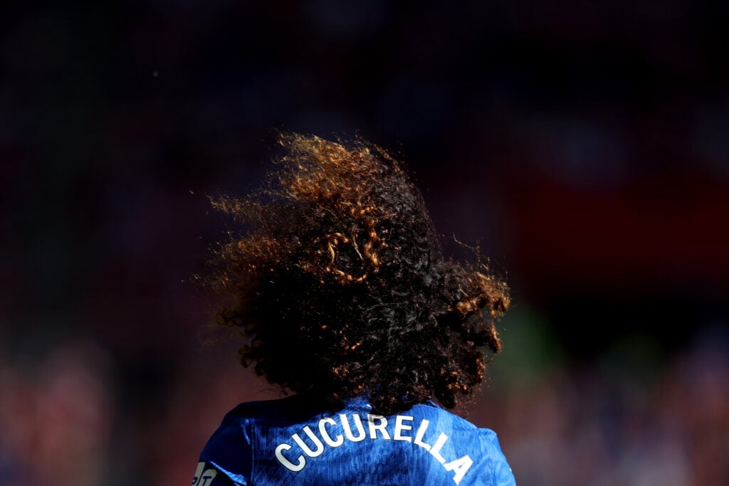 Marc Cucurella playing for Chelsea with his back to camera