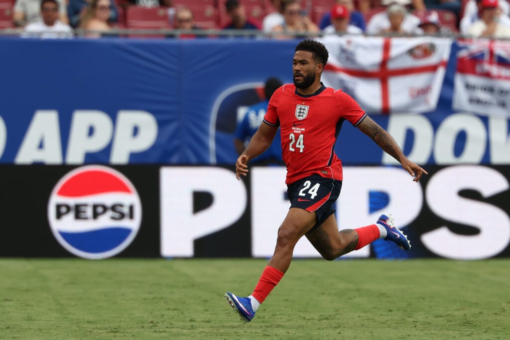 England defender Reece James (24) races tot he ball