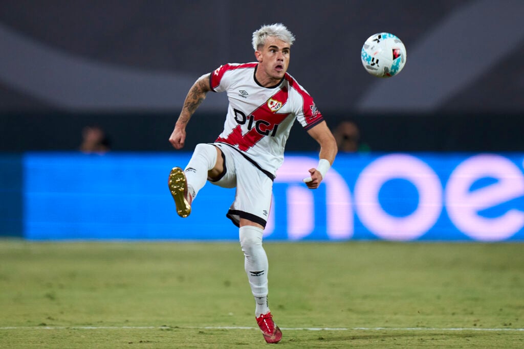 Pep Chavarria of Rayo Vallecano controls a ball