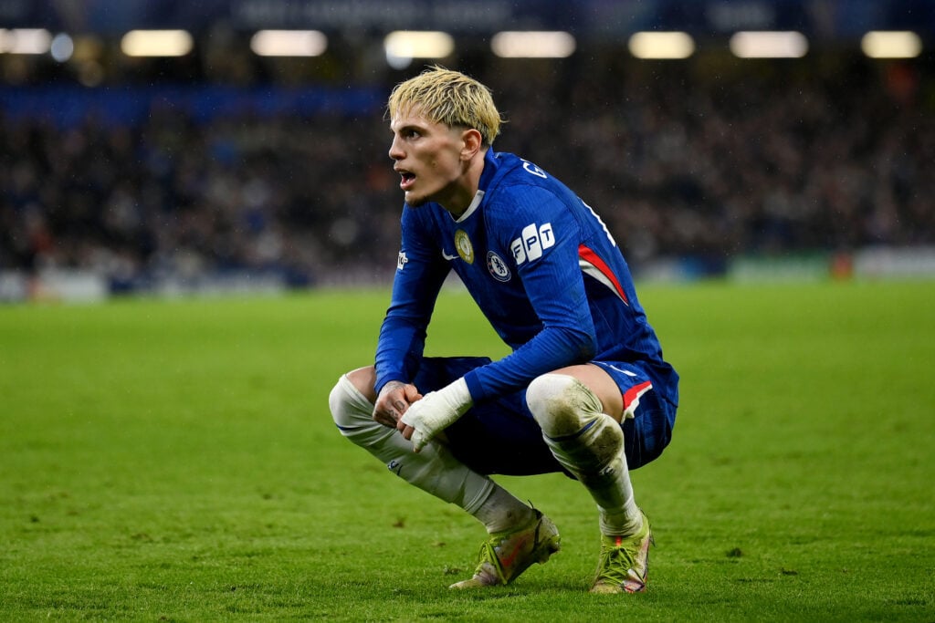 Alejandro Garnacho of Chelsea crouches