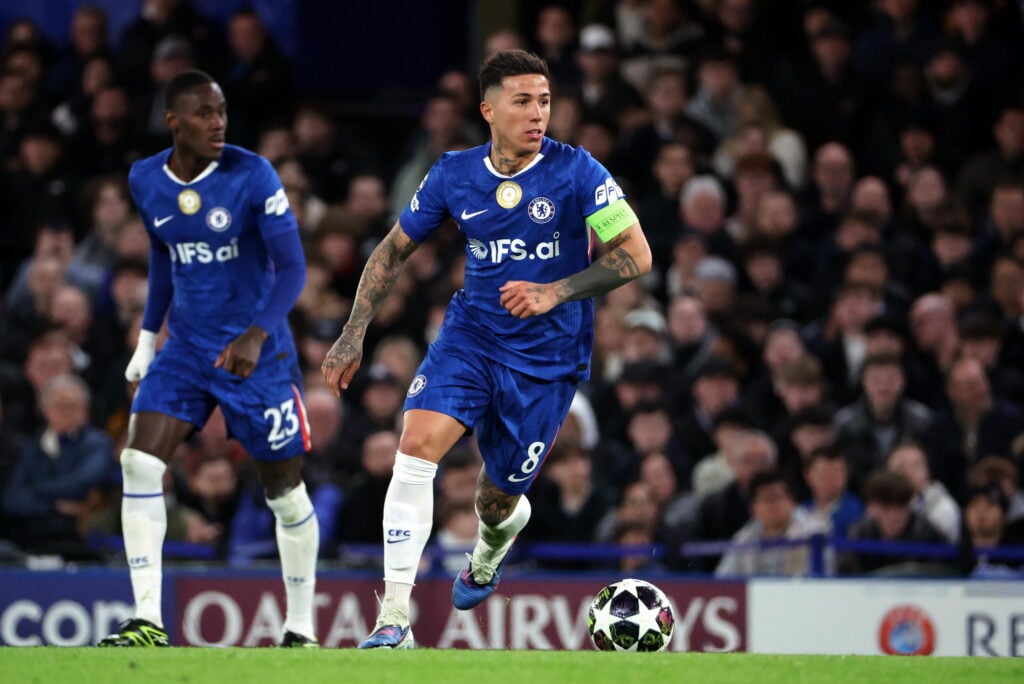 Captain, Enzo Fernandez #8 of Chelsea FC in action