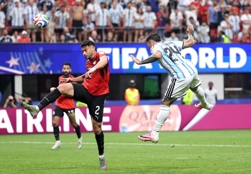 Enzo Fernandez #24 of Argentina scores