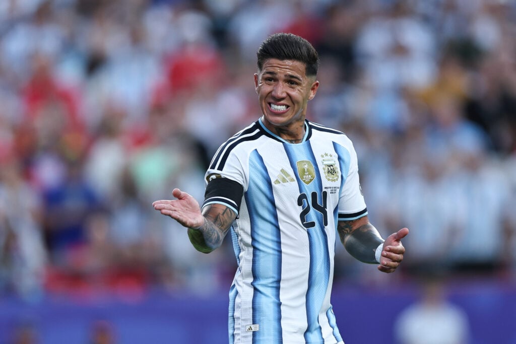 Enzo Fernandez #24 of Argentina gestures