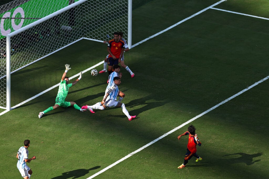 Ferran Torres of Spain scores a goal
