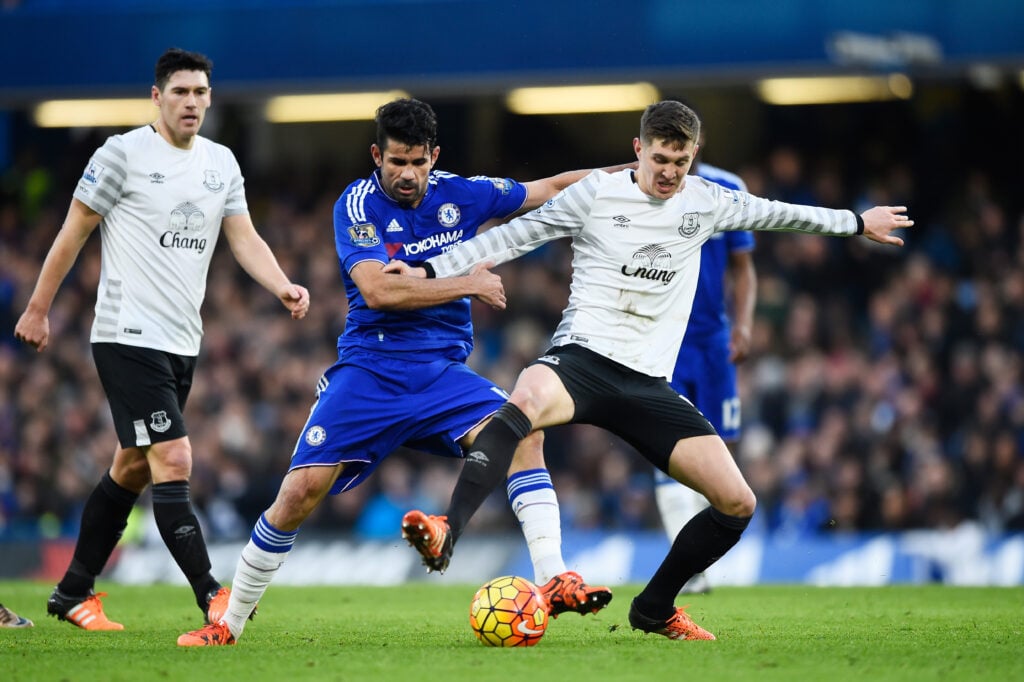 Diego Costa of Chelsea and John Stones of Everton