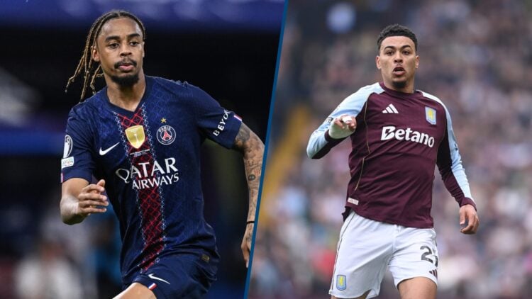 Split image - Bradley Barcola of Paris Saint Germain and Morgan Rogers of Aston Villa