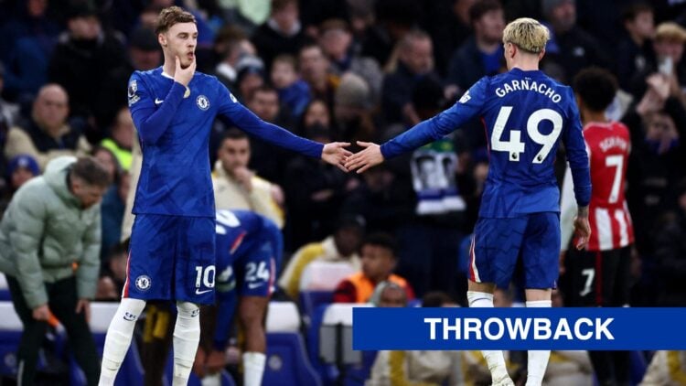 Chelsea's Alejandro Garnacho shakes hands with Cole Palmer